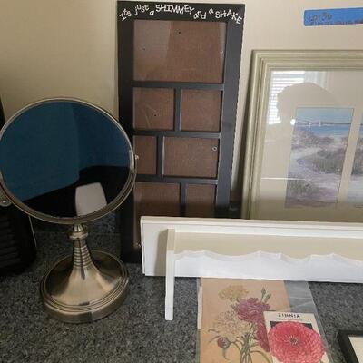 Lot 36 - Heater, mirror, shelf, 3 pictures and more