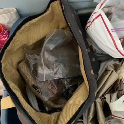 Lot 41 - Misc. bags, lots of fabrics, laundry basket