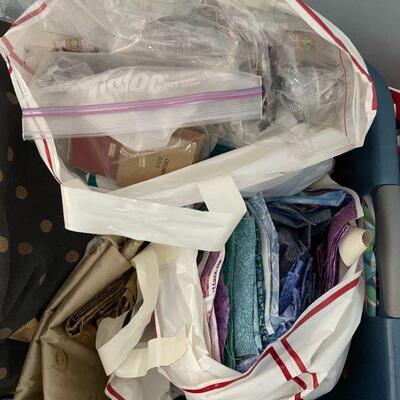 Lot 41 - Misc. bags, lots of fabrics, laundry basket