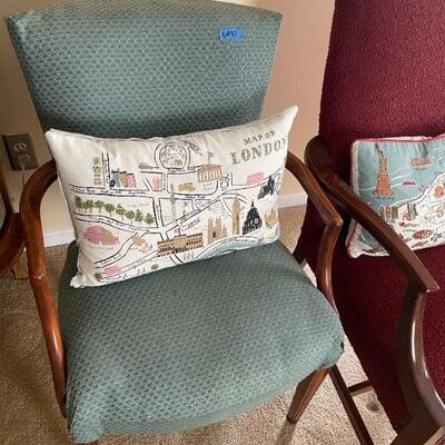 Lot 47 - 2 upholstered chairs, 2 pillows, misc. kitchen items