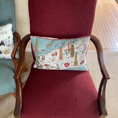 Lot 47 - 2 upholstered chairs, 2 pillows, misc. kitchen items