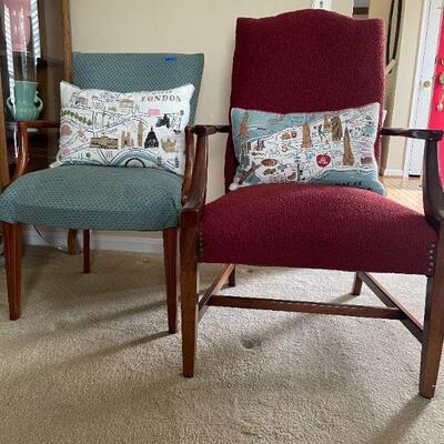 Lot 47 - 2 upholstered chairs, 2 pillows, misc. kitchen items
