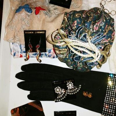 Saks fine leather gloves + SS Garnets + Costume jewelry