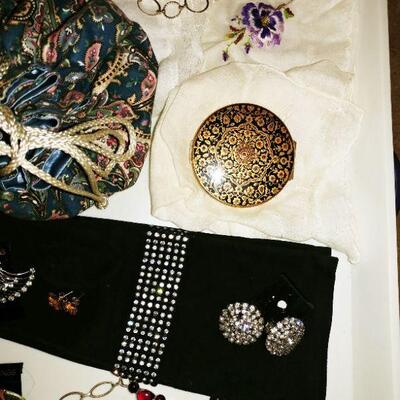 Saks fine leather gloves + SS Garnets + Costume jewelry