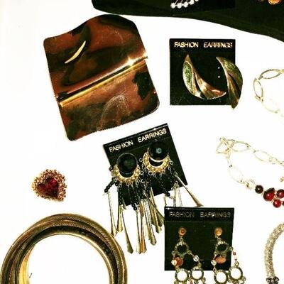 Saks fine leather gloves + SS Garnets + Costume jewelry