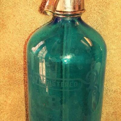 Vintage Blue Selzer Bottle 1934 Czechoslovakia