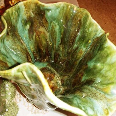 Country Lamp, handmade paper, & Majolica Frogs pitcher 