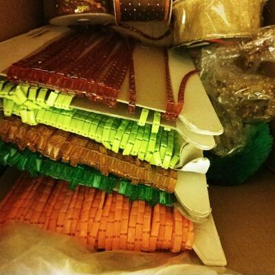 Bolts of Cords, Ribbons, feathers, trim