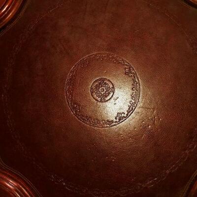 Embossed leather wood table curved legs - 20Hx25W"