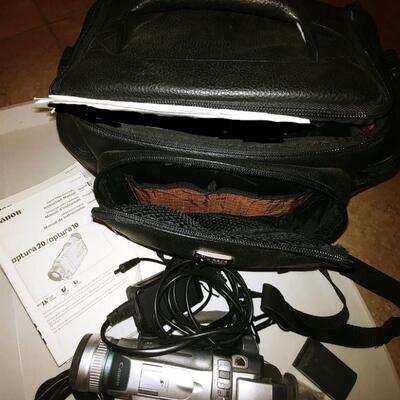 Canon Optura 20 video camera, leather case & Access.
