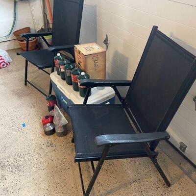 Lot 57 - (2) folding chairs, treme cooler, (11) coleman propane bottles, coleman lantern