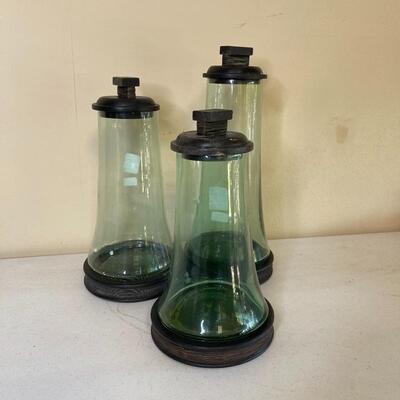 3 Glass and Wood Display Containers