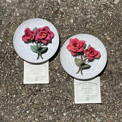 Pair of Bradford Exchange Collectable 3-D Floral Plates