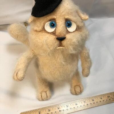 Needle Felted Sad Eyes Cat in Hat Plush Stuffed Art Doll YD#020-1220-01075