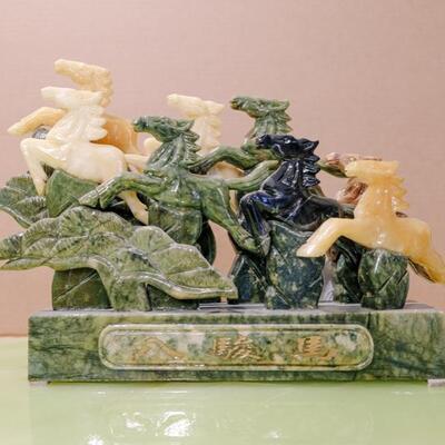 Herd of 8 horses hand carved from solid jade