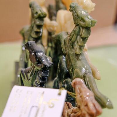 Herd of 8 horses hand carved from solid jade
