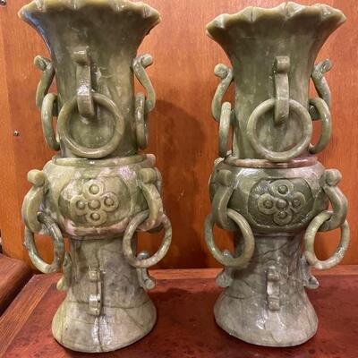  Pair of Green jade vases  