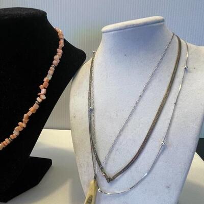 Lot 75 - Lot of (7) sterling silver 925 necklaces and sterling silver rosary