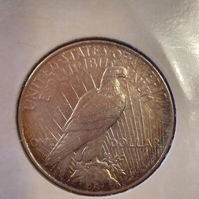 Lot 87 - 1922 peace dollar with Alexander Graham Bell stamp, 1923 Calvin Coolidge becomes president stamp, 1923 peace dollar President...