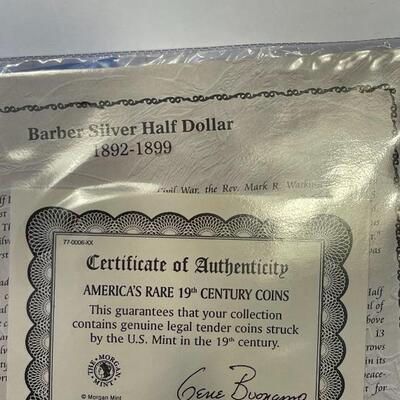 Lot 89 - Americaâ€˜s rare 19th century coins barber silver half dollar 1898 .900 silver with COA