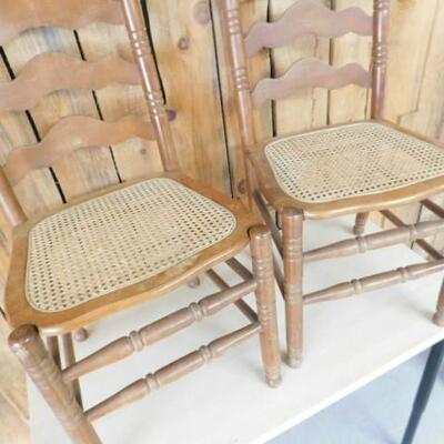 Set of Four Wooden Cane Bottom Ladder Back Chairs