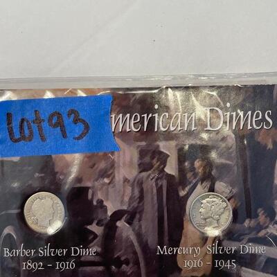 Lot 93 - Cherished American dimes 1911 barber silver dime and 1941 mercury silver dime, (2) 1990 USA  mint uncirculated coin sets