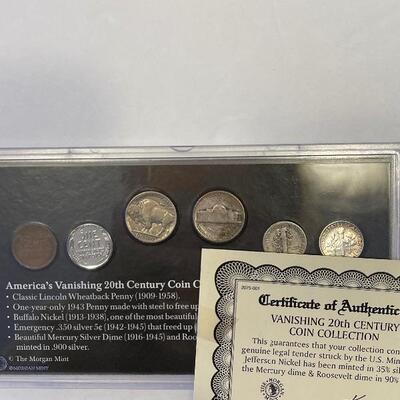 Lot 94 - treasury of United States silver dimes with stamps (1931, 1934, 1935, 1936), vanishing 20th century coin collection with COA,...