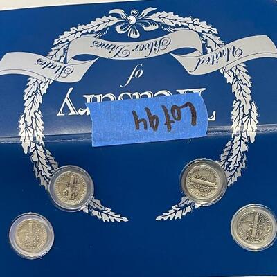 Lot 94 - treasury of United States silver dimes with stamps (1931, 1934, 1935, 1936), vanishing 20th century coin collection with COA,...