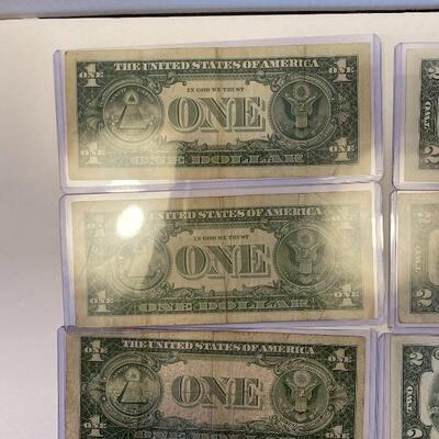 Lot 95 - lot of (4) $1 bills, lot of (7) $2 dollar bills, American heritage mint historic US coinage Washingtonâ€™s last year silver coin...