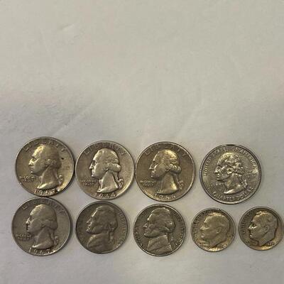 Lot 99 - lot of (5) Washington quarters, (2) Jefferson nickels, (2) Roosevelt dimes