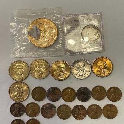 Lot 100 - Thomas Jefferson, James Madison, (3) Sacajawea dollar coins, Susan B.Anthony dollar, (15) Lincoln pennies, 1902 Barber quarter,...