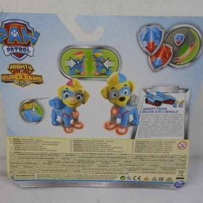PAW Patrol Mighty Twins Figures 2pc. Missing 1 shield. Dogs don't turn on/work
