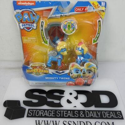 PAW Patrol Mighty Twins Figures 2pc. Missing 1 shield. Dogs don't turn on/work