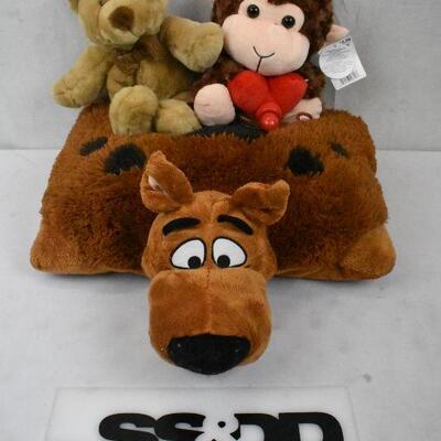 3 pc Stuffed Animal Toys: Scooby, Bear, & Monkey