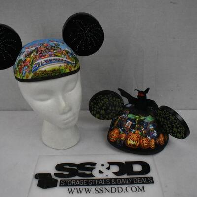 2 pairs Mickey Mouse Ears Hats: Disney World Light Up Fireworks & Halloween