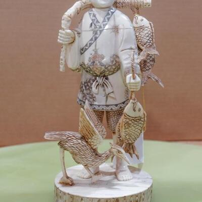 Bone Sculpture - Chinese Fisherman