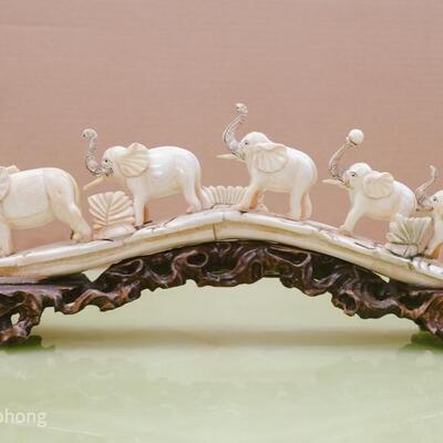 Bone Sculpture - Elephant Crossing with ball 