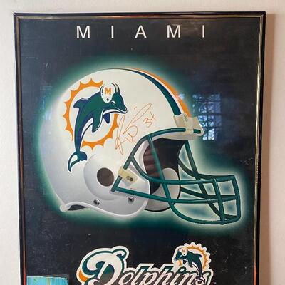 Autographed Ricky Williams Miami Dolphins Framed Poster.