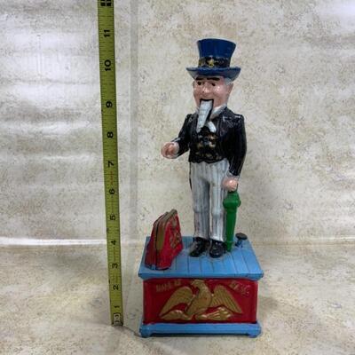 -123- VINTAGE | Uncle Sam Mechanical Bank | Cast Iron | Repaint
