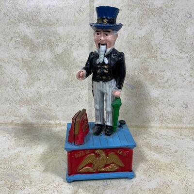-123- VINTAGE | Uncle Sam Mechanical Bank | Cast Iron | Repaint