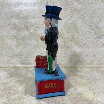 -123- VINTAGE | Uncle Sam Mechanical Bank | Cast Iron | Repaint