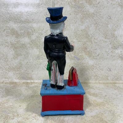 -123- VINTAGE | Uncle Sam Mechanical Bank | Cast Iron | Repaint