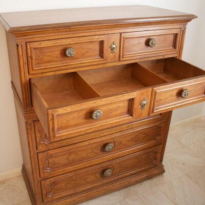 Lot #2: Heritage Campaign Style Solid Oak Chest of Drawers 