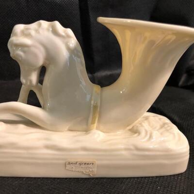 Vintage SEA HORSE  CORNUCOPIA/SPILL VASE by Belleek Ireland