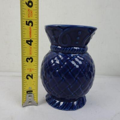 3 pc Home Decor: Candle Holder, Small Basket Bowl, & Teal Ceramic Vase - New