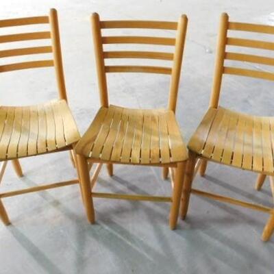 Three Wooden Slat Seat Chairs