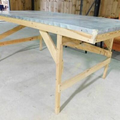 Hand Made Work Table with Metal Sheet Cover on Surface 95