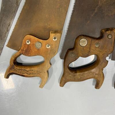 -132- VINTAGE | 8 Hand Saws | Carved Handles | 1 Etched Blade 