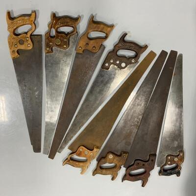 -132- VINTAGE | 8 Hand Saws | Carved Handles | 1 Etched Blade 