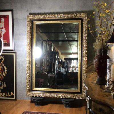 104 - Enormous Gold Ornate Framed Beveled Mirror - Mover Needed